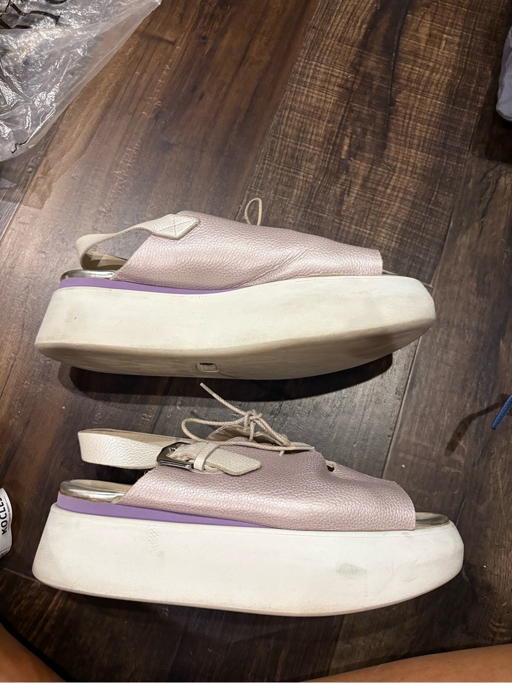 Platform Slingback Sandals in Light Pink with Contrast Trim